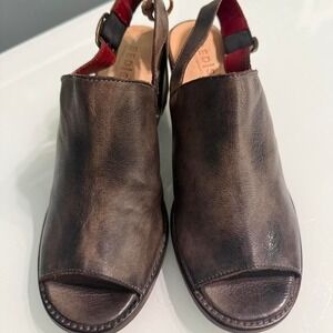 Bed|Stu Distressed Brown Leather Peep Toe Slingback Heels 7.5